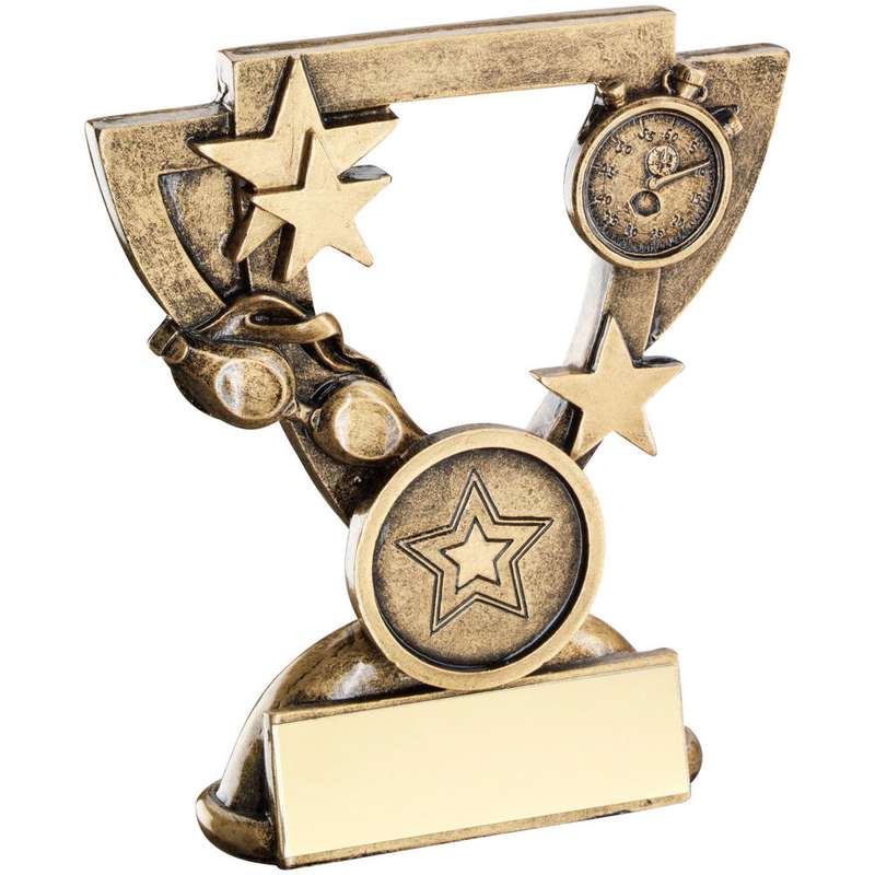 BRZ/GOLD SWIMMING MINI CUP WITH PLATE (1in CENTRE) – 3.75in