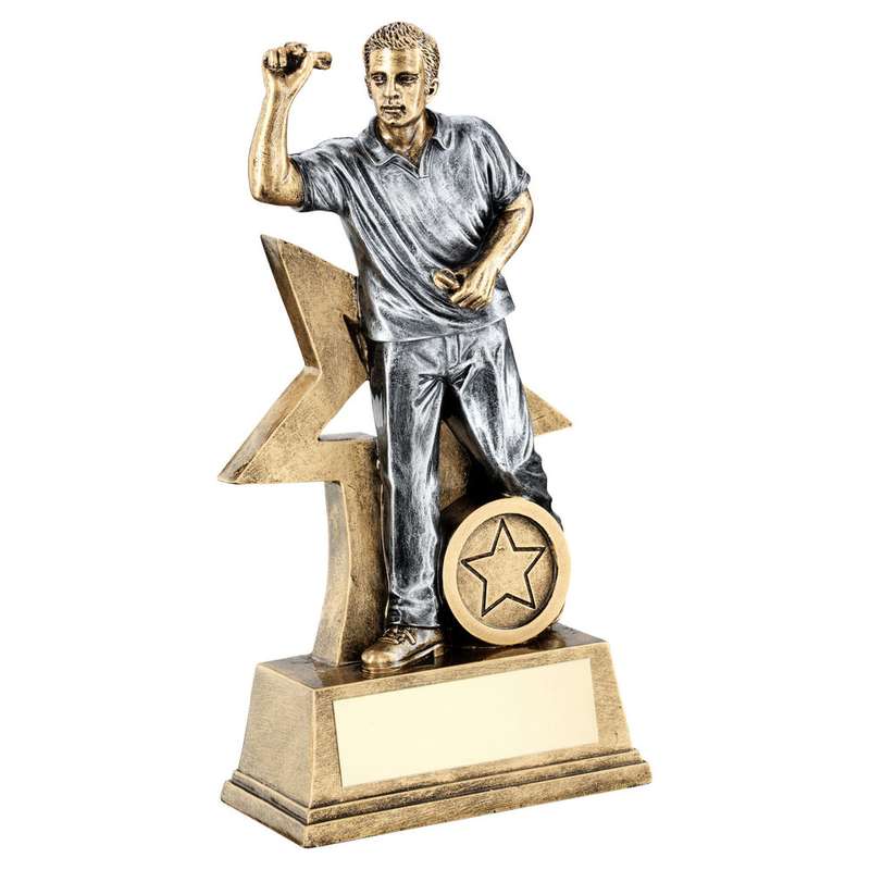 BRZ/GOLD/PEW MALE DARTS FIGURE WITH STAR BACKING WITH PLATE (1in CENTRE) – 6in