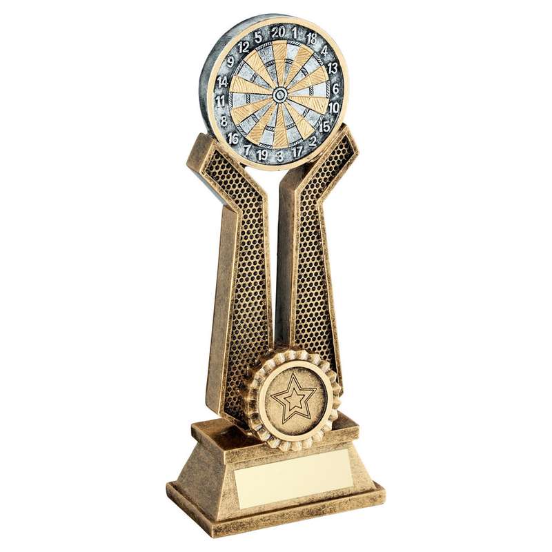 BRZ/PEW/GOLD DART BOARD ON TWIN PRONGS WITH PLATE (1in CENTRE) – 6in