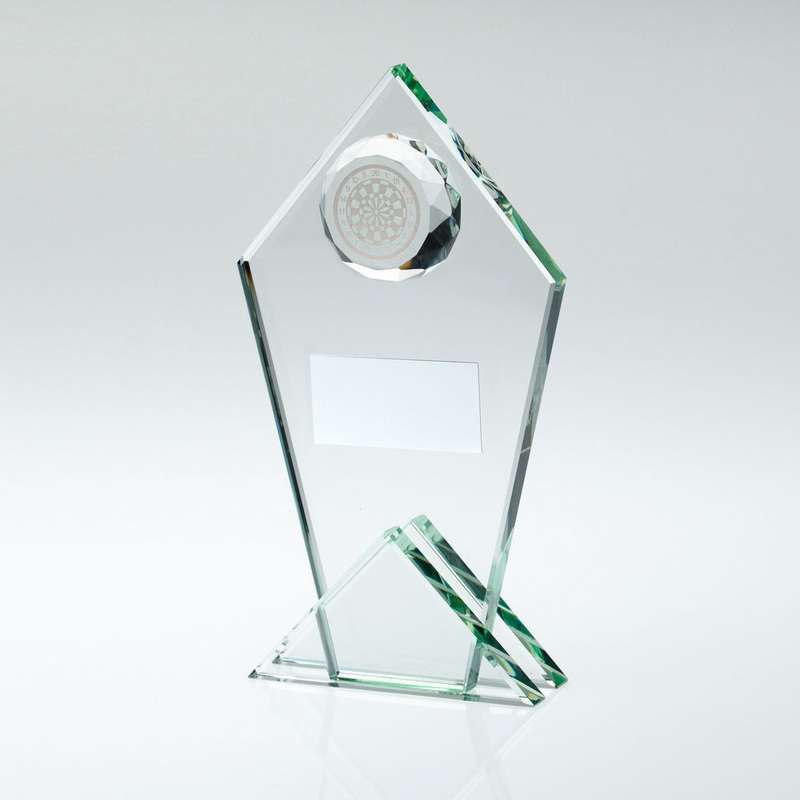 JADE GLASS POINTED PLAQUE WITH DARTBOARD AND PLATE – 5.75in