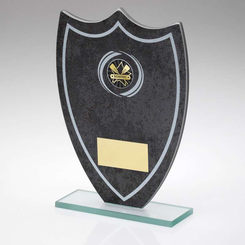 STONE EFFECT GLASS SHIELD WITH VINYL ROWING INSERT AND PLATE – 6.5in