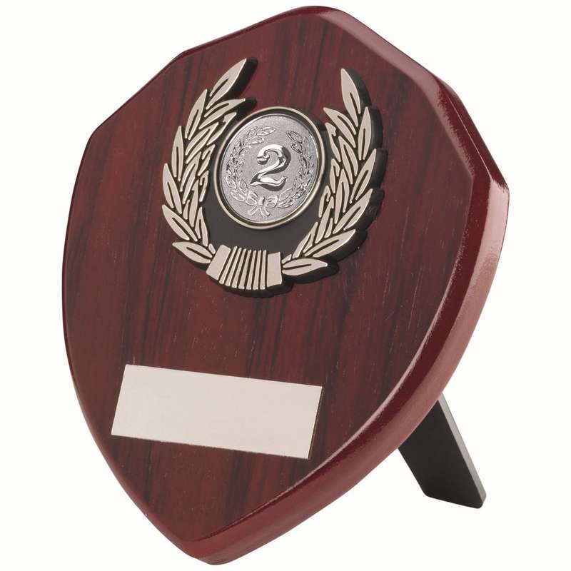 ROSEWOOD SHIELD AND SILVER TRIM ASSEMBLED TROPHY (1in CENTRE) – 4in