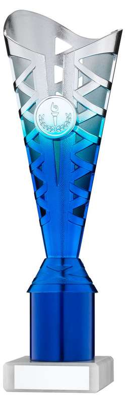 SILVER/BLUE PLASTIC TITAN CUP ASSEMBLED ON MARBLE (1in CEN) – 9.75in