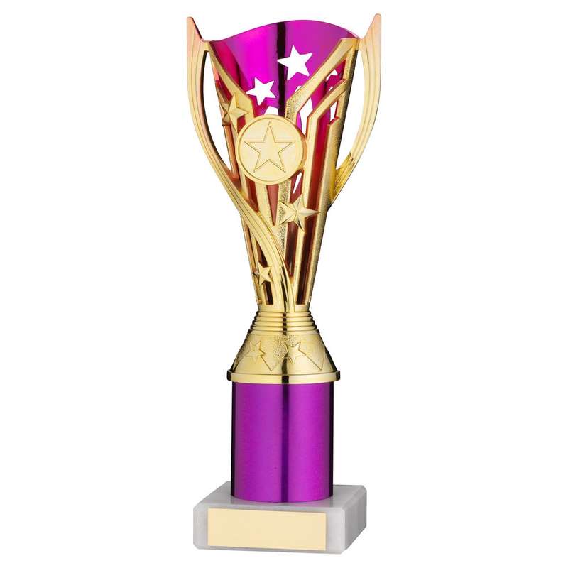 GOLD/PURPLE PLASTIC FLASH CUP ASSEMBLED ON MARBLE WITH TUBE (1in CEN) – 8in