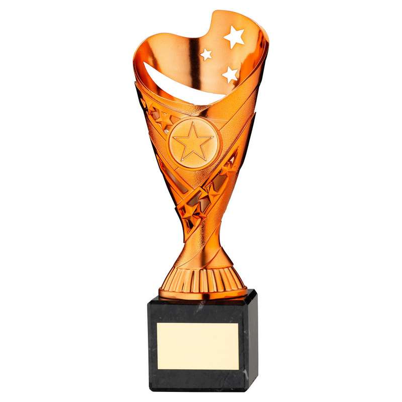 COPPER PLASTIC SABRE CUP ON BLACK MARBLE ASSEMBLED TROPHY (1″ CEN) – 6.75in
