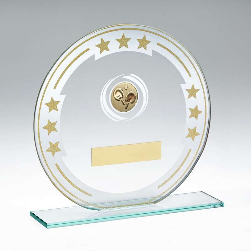 JADE/SILVER/GOLD ROUND GLASS WITH TABLE TENNIS INSERT AND PLATE – 5.5in