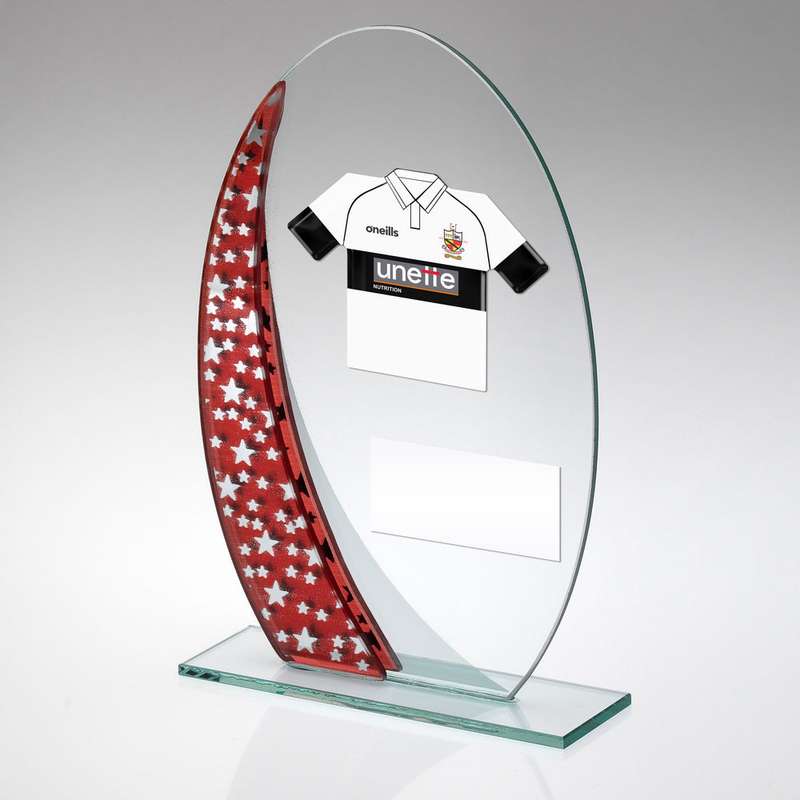 JADE/RED/SILV OVAL GLASS AND PLATE – (REQUIRES SHIRT B) – 6.5in