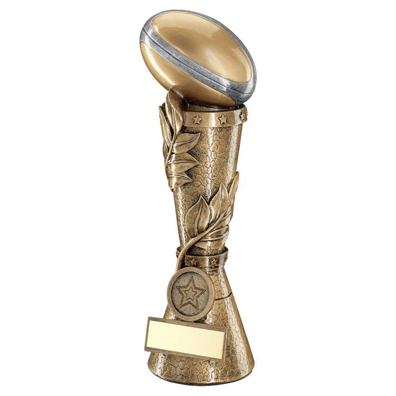 BRZ/PEW/GOLD RUGBY BALL LEAF COLUMN WITH CENTRE (1in CENTRE) – 7in