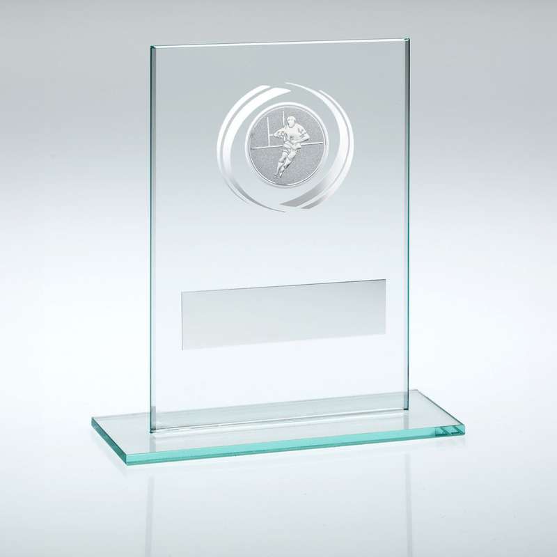 JADE/SILVER GLASS WITH RUGBY INSERT AND PLATE – 3.25in