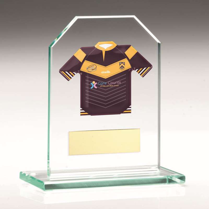 JADE GLASS PLAQUE WITH ENGRAVING PLATE – 3.75in (REQUIRES SHIRT A)
