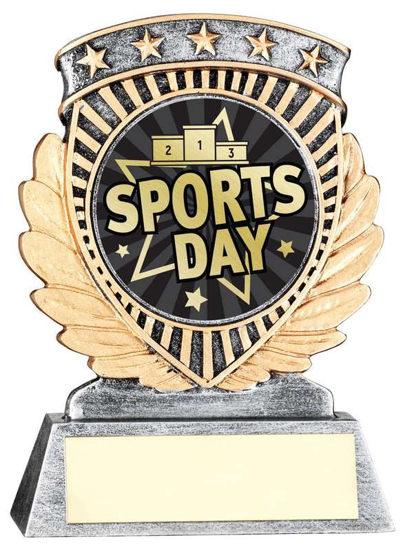 PEW/GOLD 5 STAR HOLDER WITH VINYL SPORTS DAY INSERT & PLATE – 3.75in
