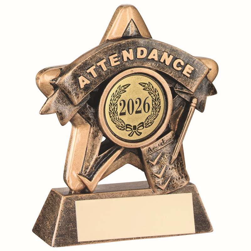 BRZ/GOLD MINI STAR ATTENDANCE WITH PLATE (1in CENTRE) – 3.75in