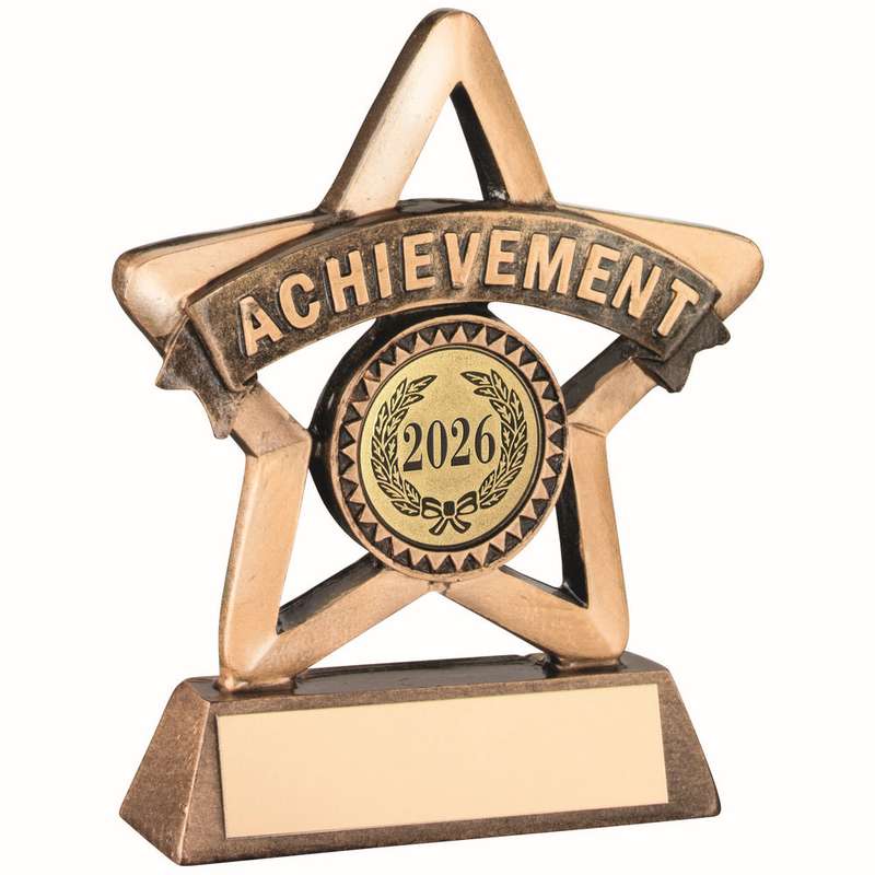 BRZ/GOLD RESIN ACHIEVEMENT MINI STAR WITH PLATE (1in CENTRE) – 3.75in
