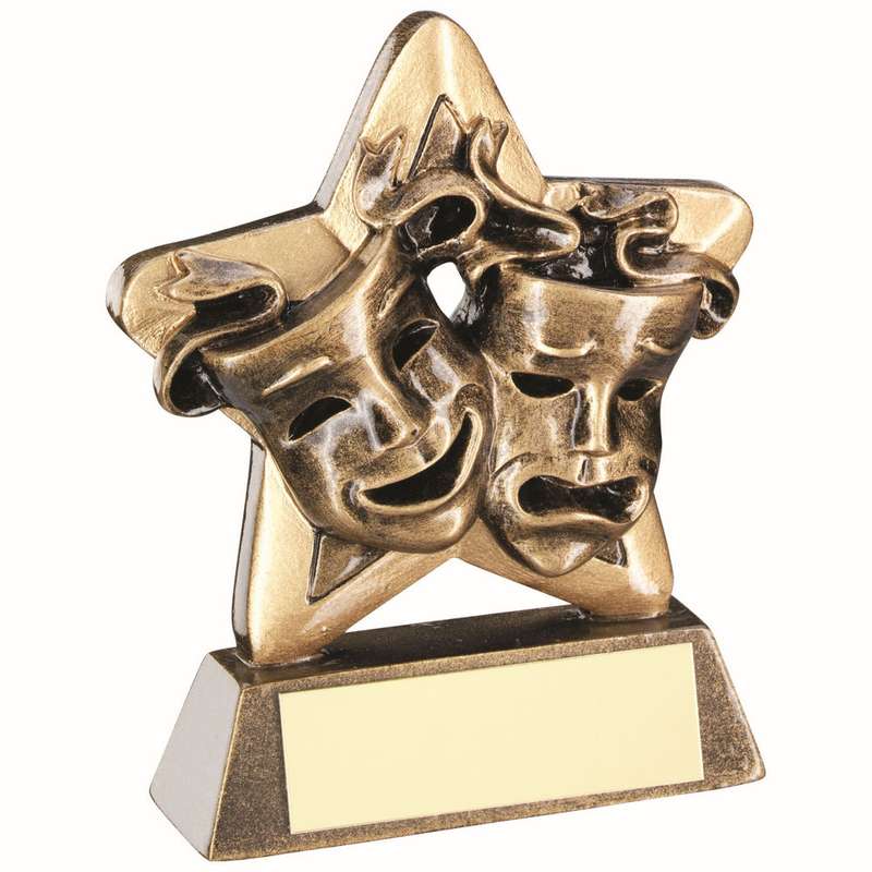 BRZ/GOLD DRAMA MASKS MINI STAR WITH PLATE – 3.75in
