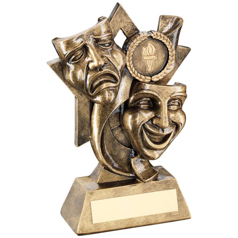 BRZ/GOLD DRAMA MASKS ON STAR BACKDROP WITH PLATE (1in CENTRE) – 5.75in