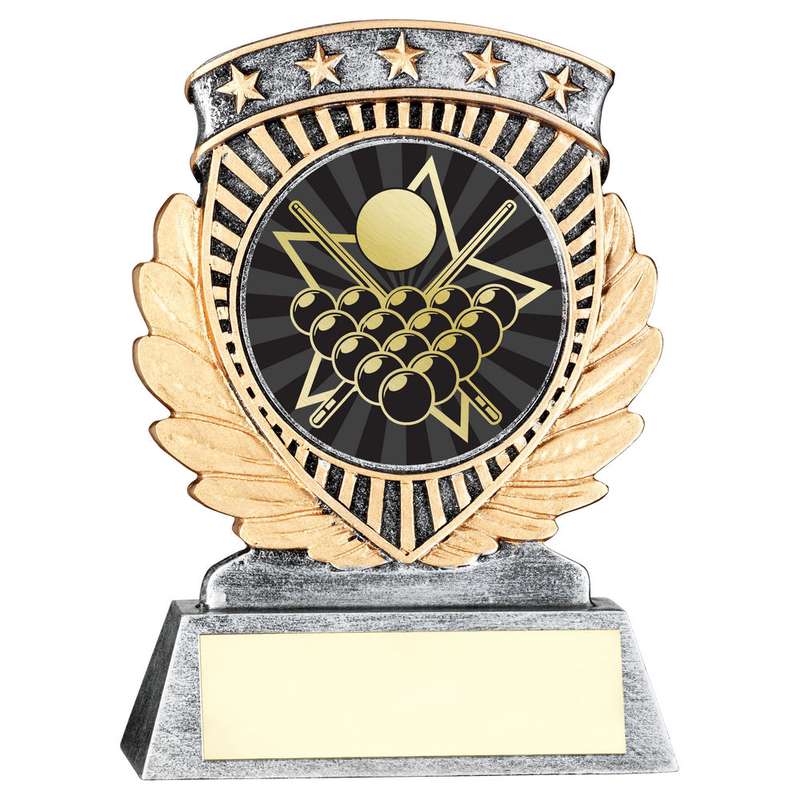 PEW/GOLD 5 STAR HOLDER WITH VINYL POOL/SNOOKER INSERT & PLATE – 3.75in