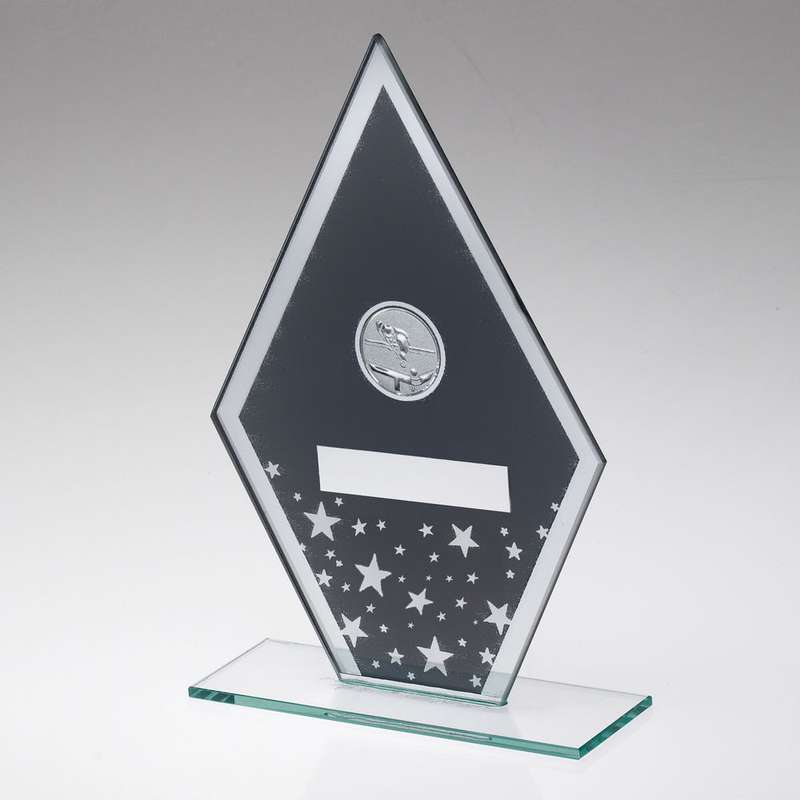 GREY/SILVER PRINTED GLASS DIAMOND WITH POOL/SNOOKER CENTRE AND PLATE – 6.5in