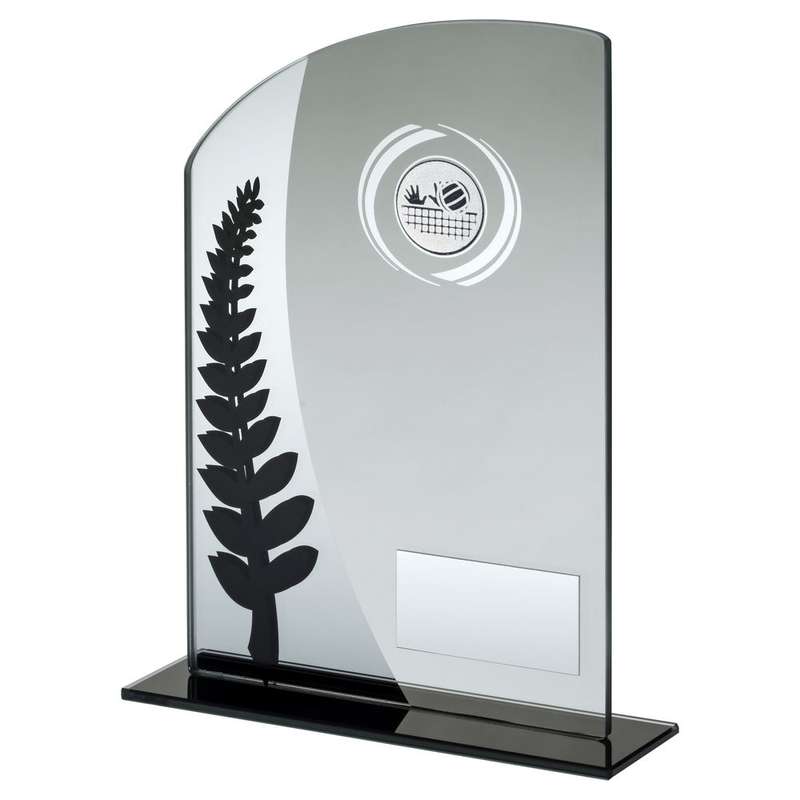 JADE GLASS PLAQUE WITH BLK/SILVER DETAIL & VOLLEYBALL INSERT AND PLATE – 6.5in