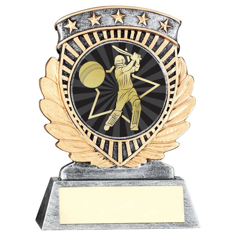 PEW/GOLD 5 STAR HOLDER WITH VINYL CRICKET BATSMAN INSERT & PLATE – 3.75in