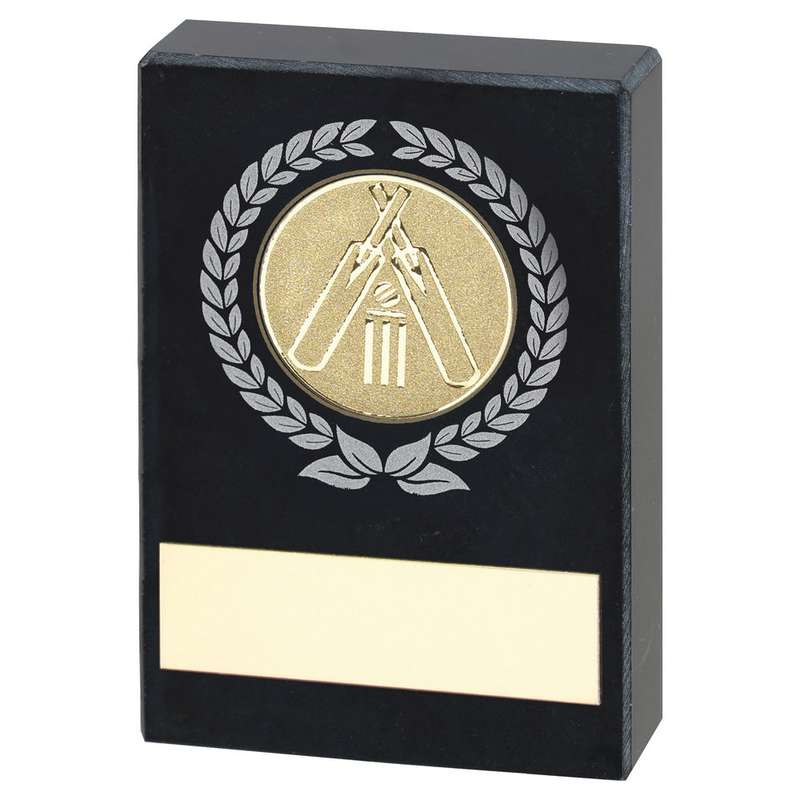 BLACK MARBLE WITH SILVER/GOLD WREATH, CRICKET INSERT AND PLATE – 2.5×1.75in