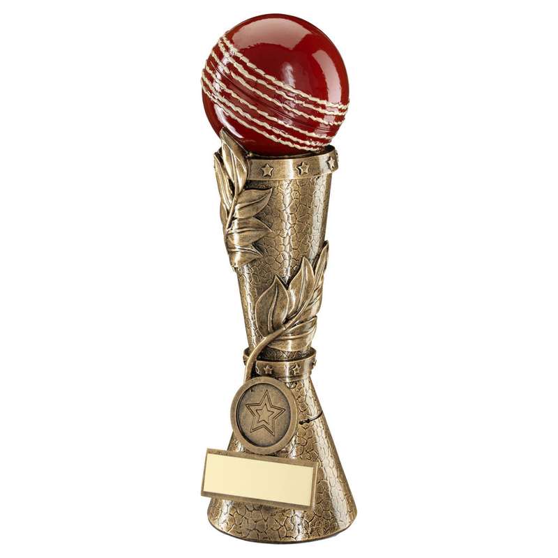 BRZ/GOLD/RED CRICKET BALL LEAF COLUMN WITH PLATE (1in CENTRE) – 7in