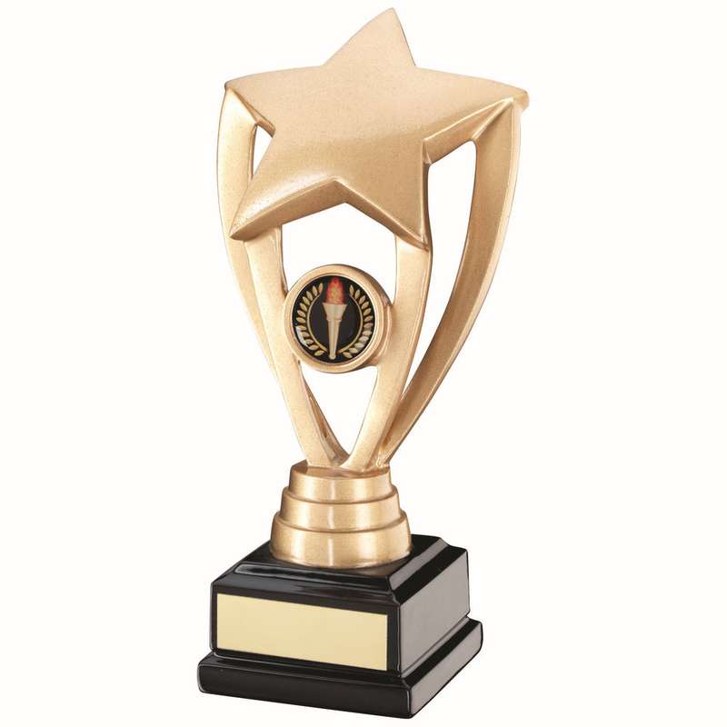 GOLD SHOOTING STAR HOLDER ON BLACK BASE WITH PLATE (1in CENTRE) – 6.75in