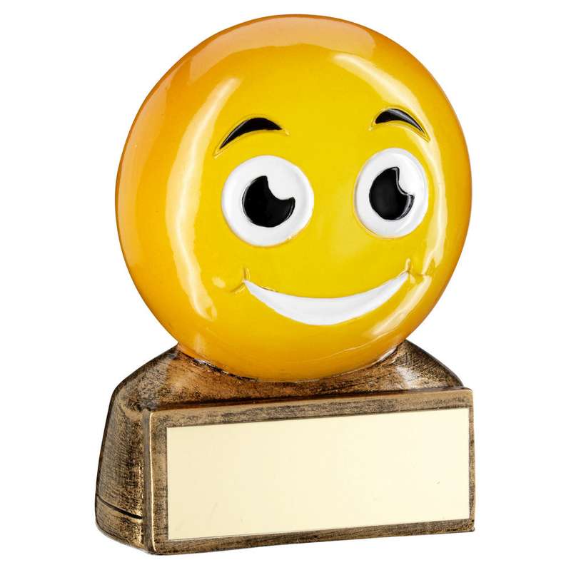 BRZ/YELLOW SMILING EMOJI FIGURE WITH PLATE – 2.75in