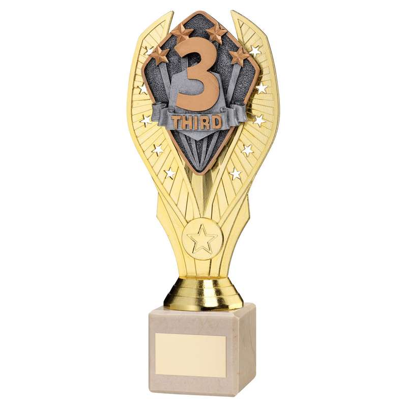 GOLD PLASTIC HOLDER + THIRD DISC ON CREAM MARBLE TROPHY (1in CEN) – 7.75in