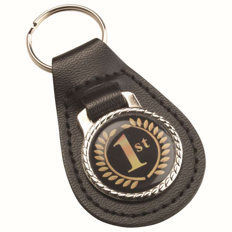 BLACK PU LEATHER KEY FOB (1in CENTRE) – 2.5in