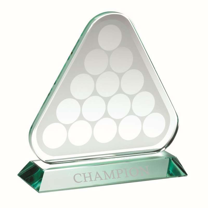 JADE GLASS TRIANGLE PLAQUE WITH POOL/SNOOKER BALLS (10mm THICK) – 6.75in
