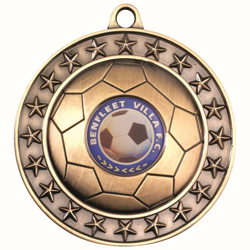 FOOTBALL MEDAL LARGE (1in CENTRE) ANTIQUE GOLD – 2.75in