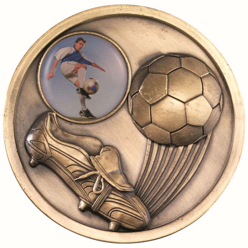 FOOTBALL AND BOOT MEDALLION (1in CENTRE) ANTIQUE GOLD – 2.75in