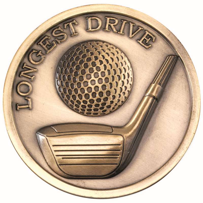GOLF MEDALLION ANTIQUE GOLD LONGEST DRIVE – 2.75in