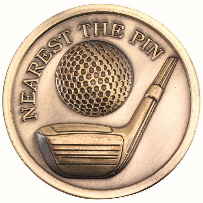 GOLF MEDALLION ANTIQUE GOLD NEAREST THE PIN – 2.75in
