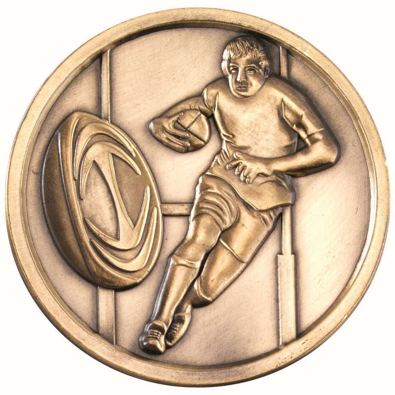 RUGBY MEDALLION ANTIQUE GOLD – 2.75in