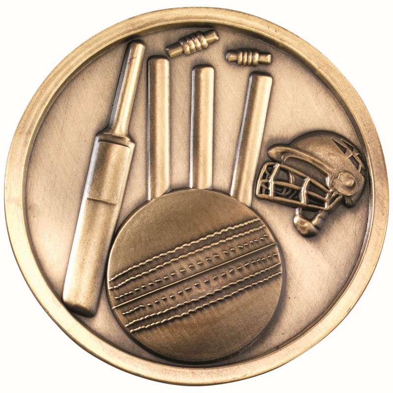 CRICKET MEDALLION ANTIQUE GOLD – 2.75in