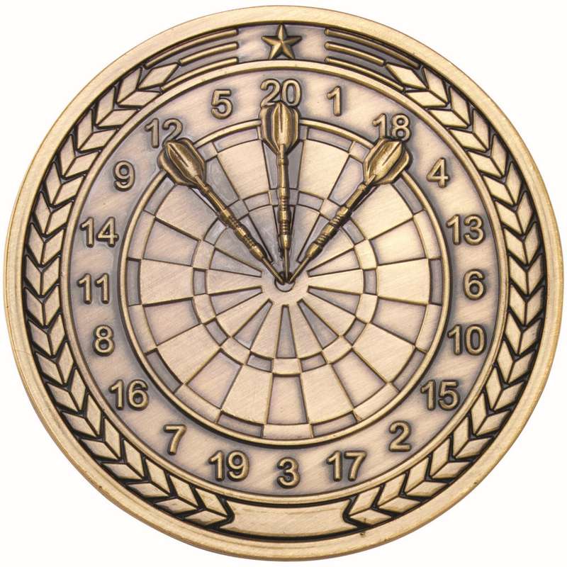 DARTS MEDALLION ANTIQUE GOLD – 2.75in