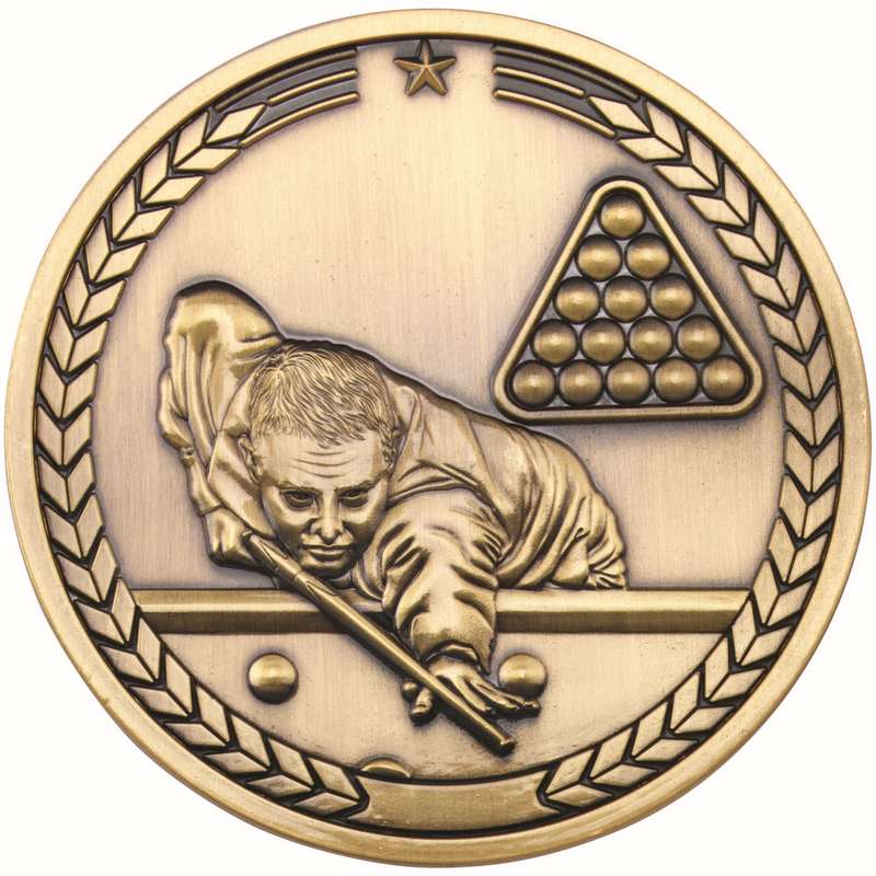POOL/SNOOKER MEDALLION ANTIQUE GOLD – 2.75in
