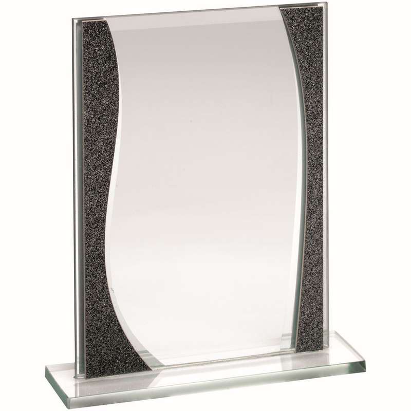 JADE GLASS RECTANGLE PLAQUE WITH SILVER HIGHLIGHTS – (4mm THICK) 6.5in