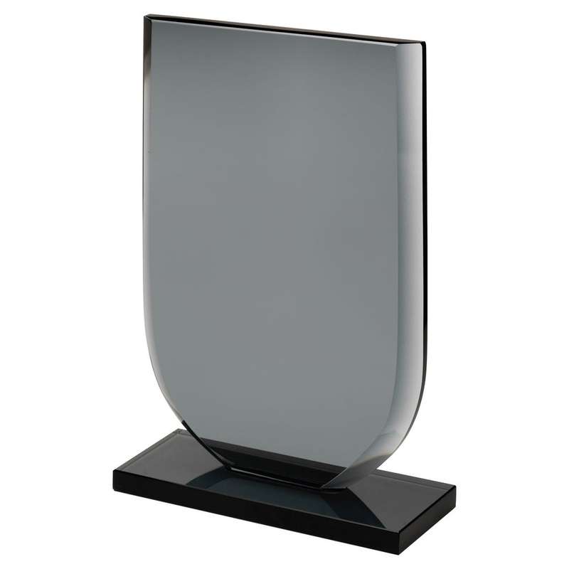 SMOKED BLACK GLASS SHIELD PLAQUE (10mm THICK) – 5.5in