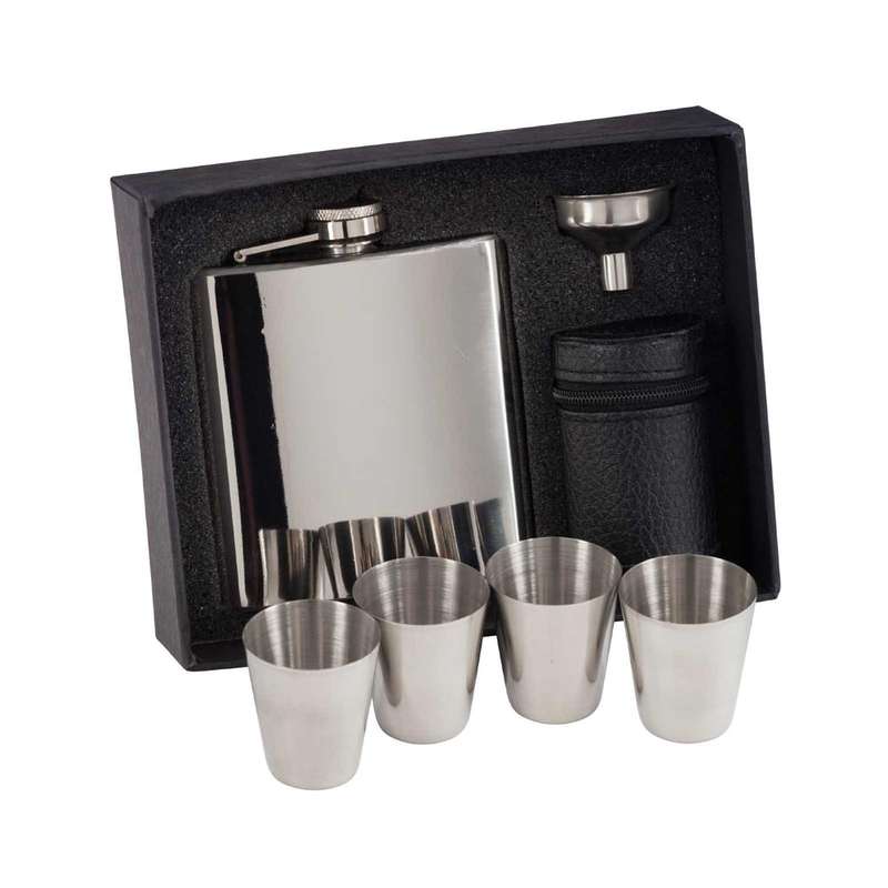 Aintree Polished Steel Flask & Cups