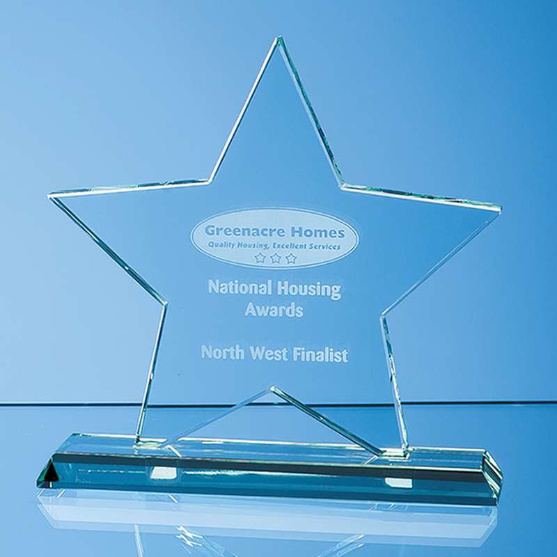 10.5cm x 10.5cm x 12mm Mounted Jade Glass Star Award