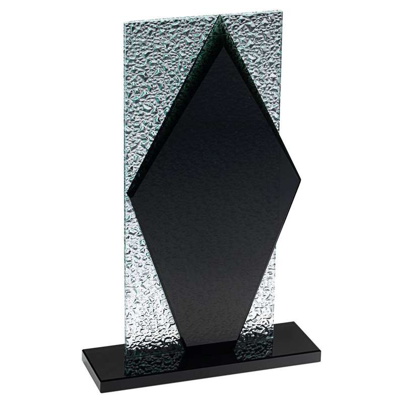 BLACK GLASS DIAMOND AND BASE WITH CLEAR FROSTED BACKDROP – 9in