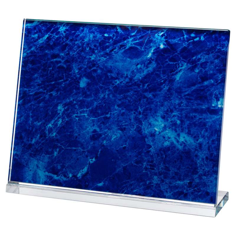 BLUE MARBLE BACKED CLEAR GLASS LANDSCAPE PLAQUE – 7.5 x 9.5in