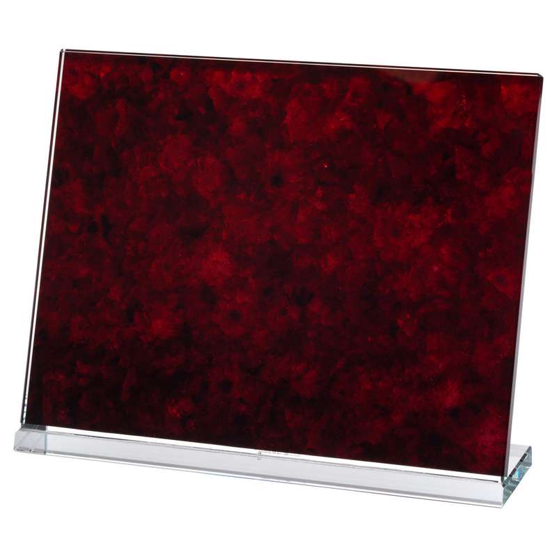 RED MARBLE BACKED CLEAR GLASS LANDSCAPE PLAQUE – 7.5 x 9.5in